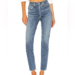 Agolde High-Rise Straight Leg Jeans in Medium Blue Wash